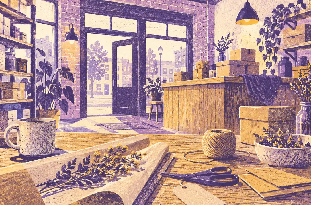 Illustration of local businesses and their working space